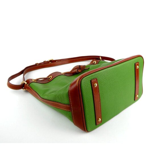 Dooney & Bourke Green Brown Leather Drawstring Bag - Picture 2 of 13